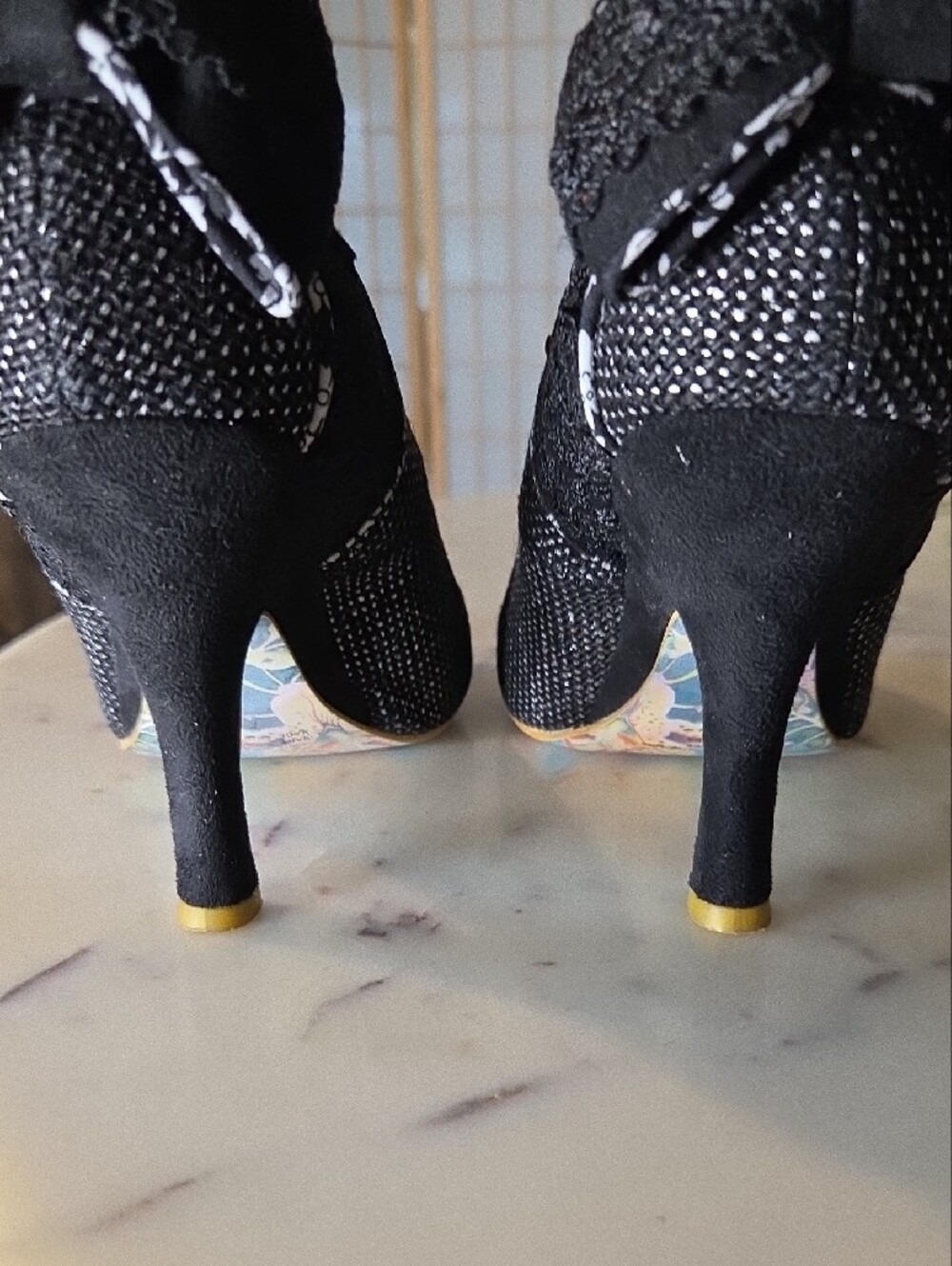 Irregular Choice | Black Glitter Lace Bow Mid-Heel Pumps Sz9 - Picture 7 of 9